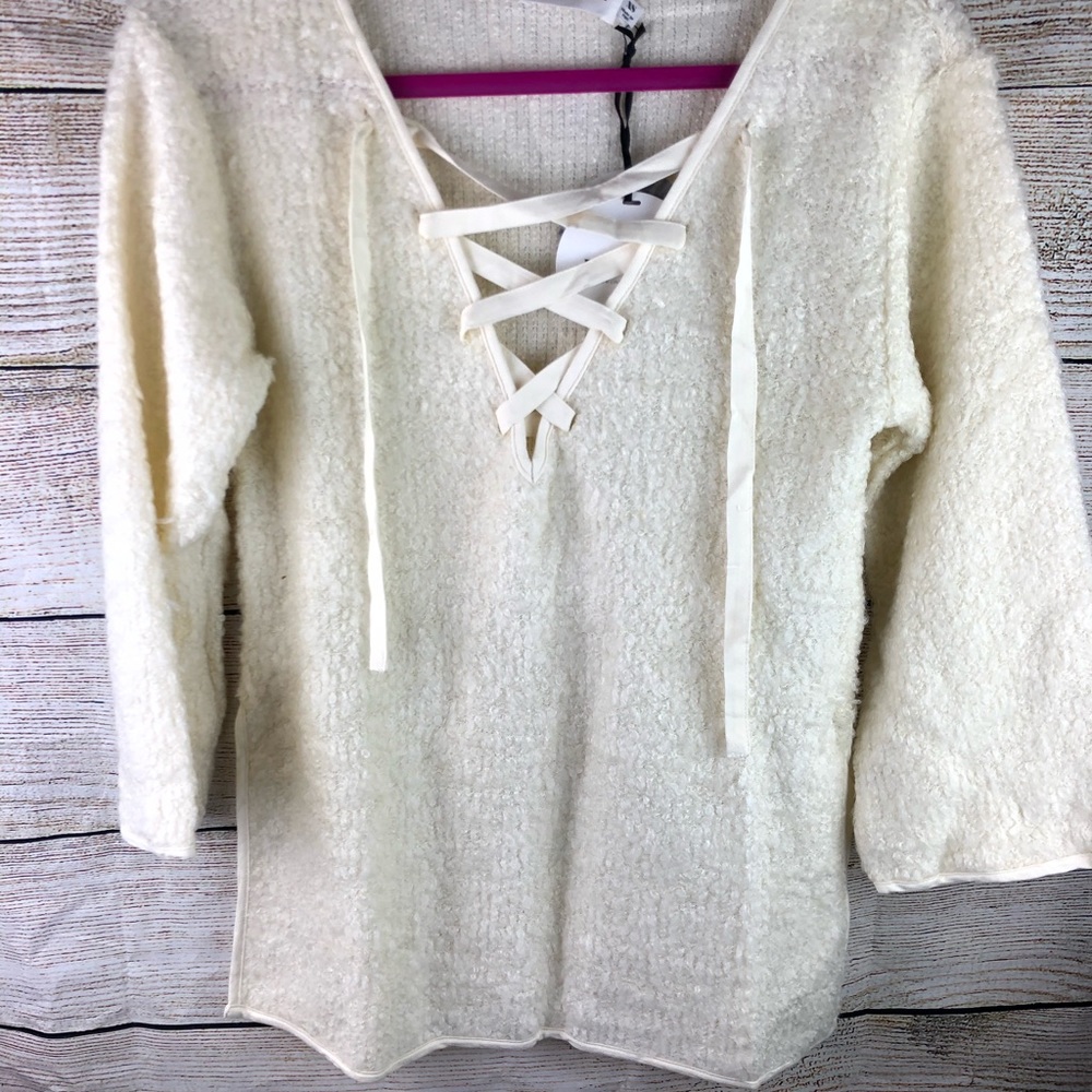 Line and Dot Lace up Ivory sweater Size XS